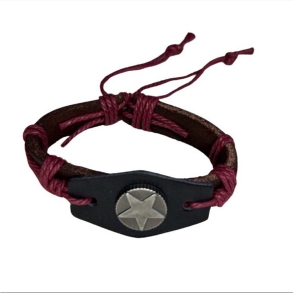 HP X1 🔥 Wine Red Cowhide Bracelet with Star Pendant: 17cm Adjustable Bangle - Picture 1 of 3